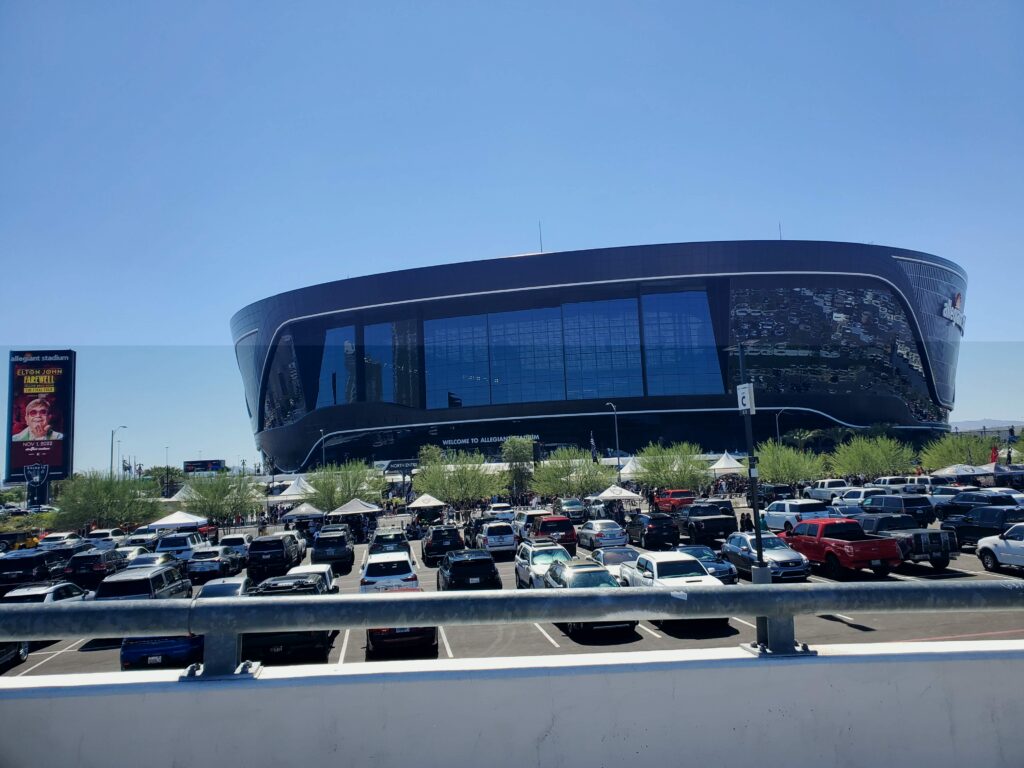 View of Allegiant Stadium from Mandalay walkway