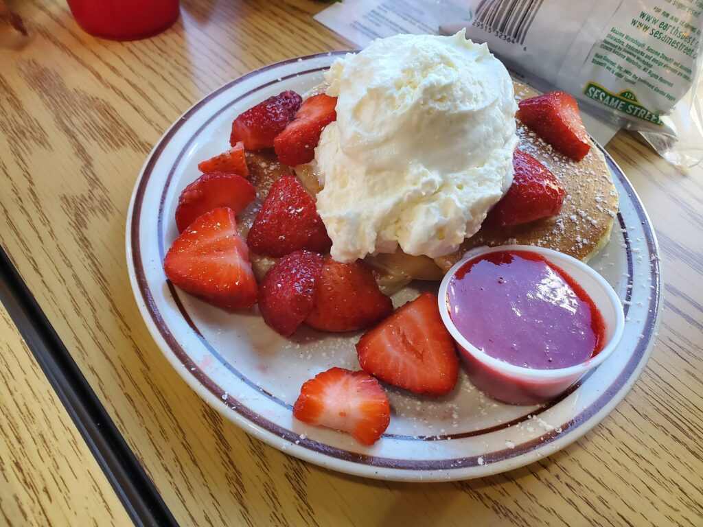 The strawberry pancakes at BabyStack Cafe