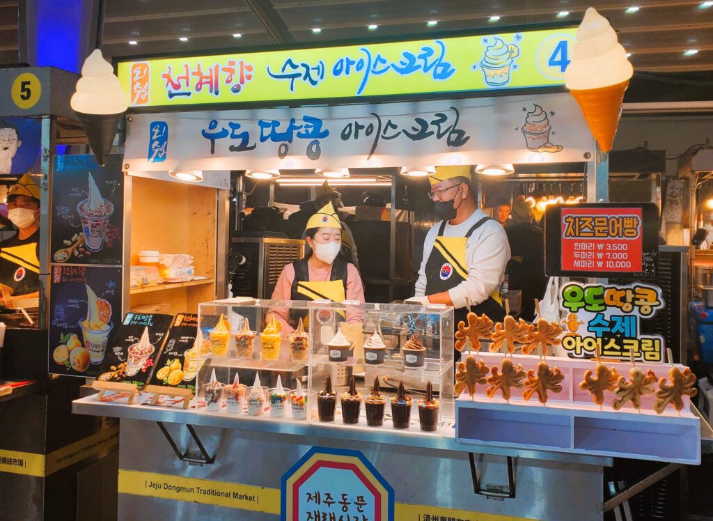 Ice cream stall Dongmun Market on Jeju Island