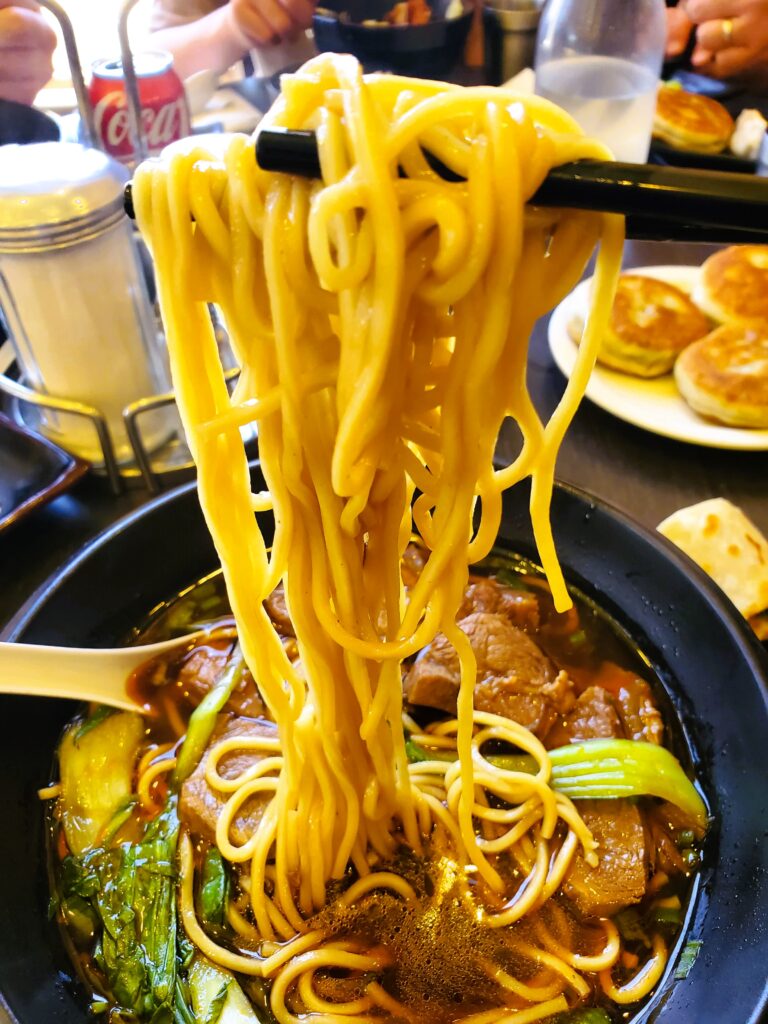 The beef noodle soup at A&J Restaurant in Irvine with thin noodles