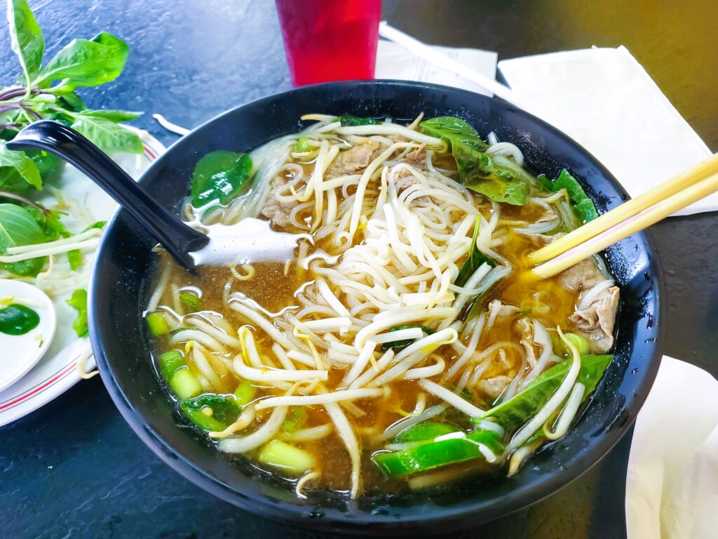 The bowl of rare beef pho