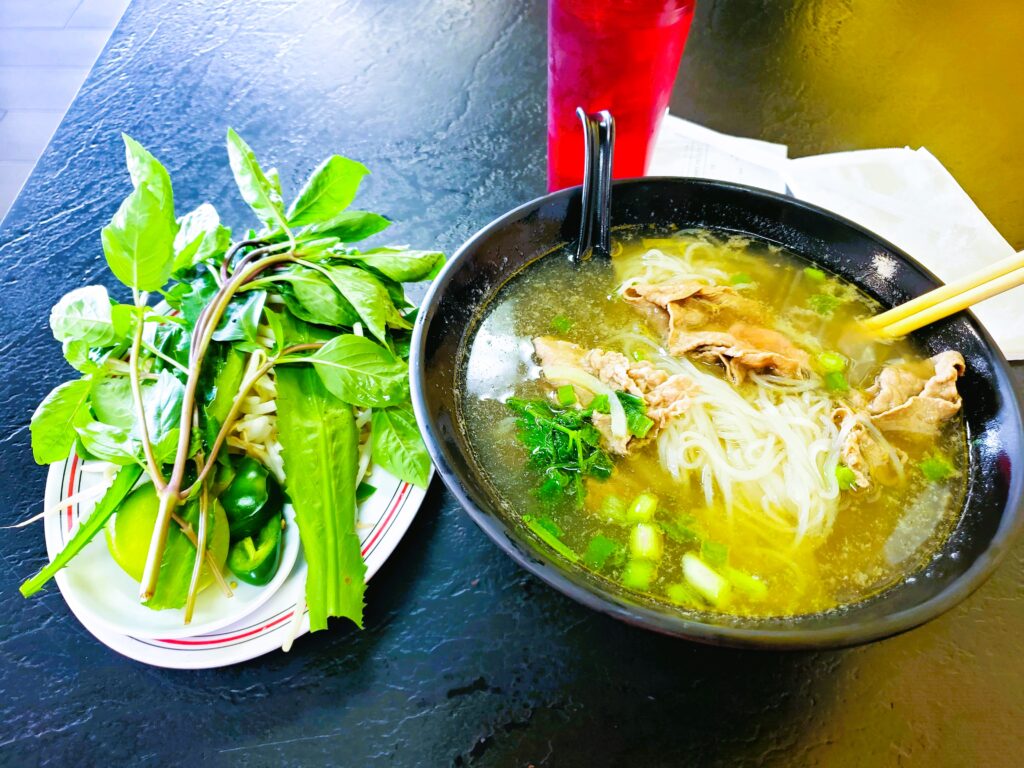 The bowl of rare beef pho