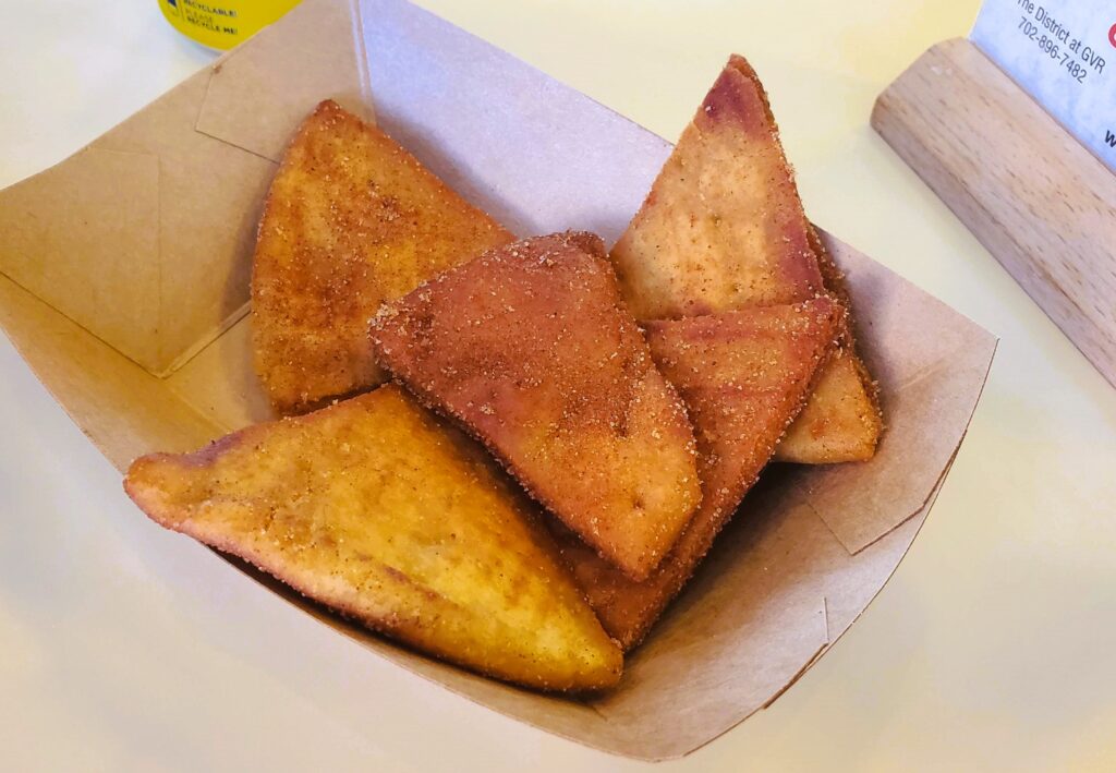 Cinnamon and sugar pita pieces at the Crazy Pita