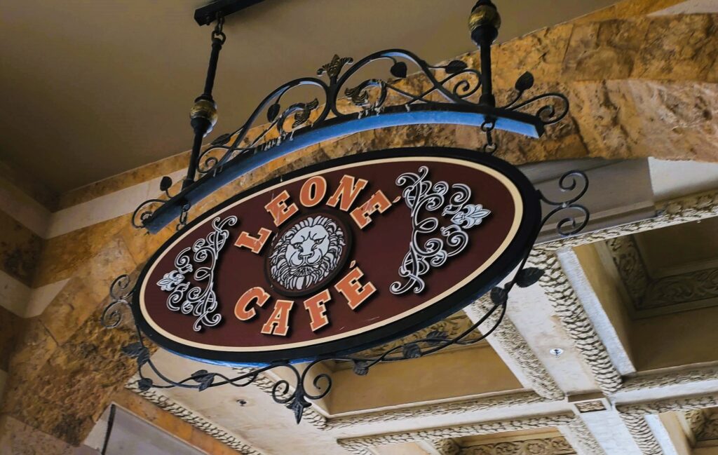 The Leone Cafe sign outside of the cafe