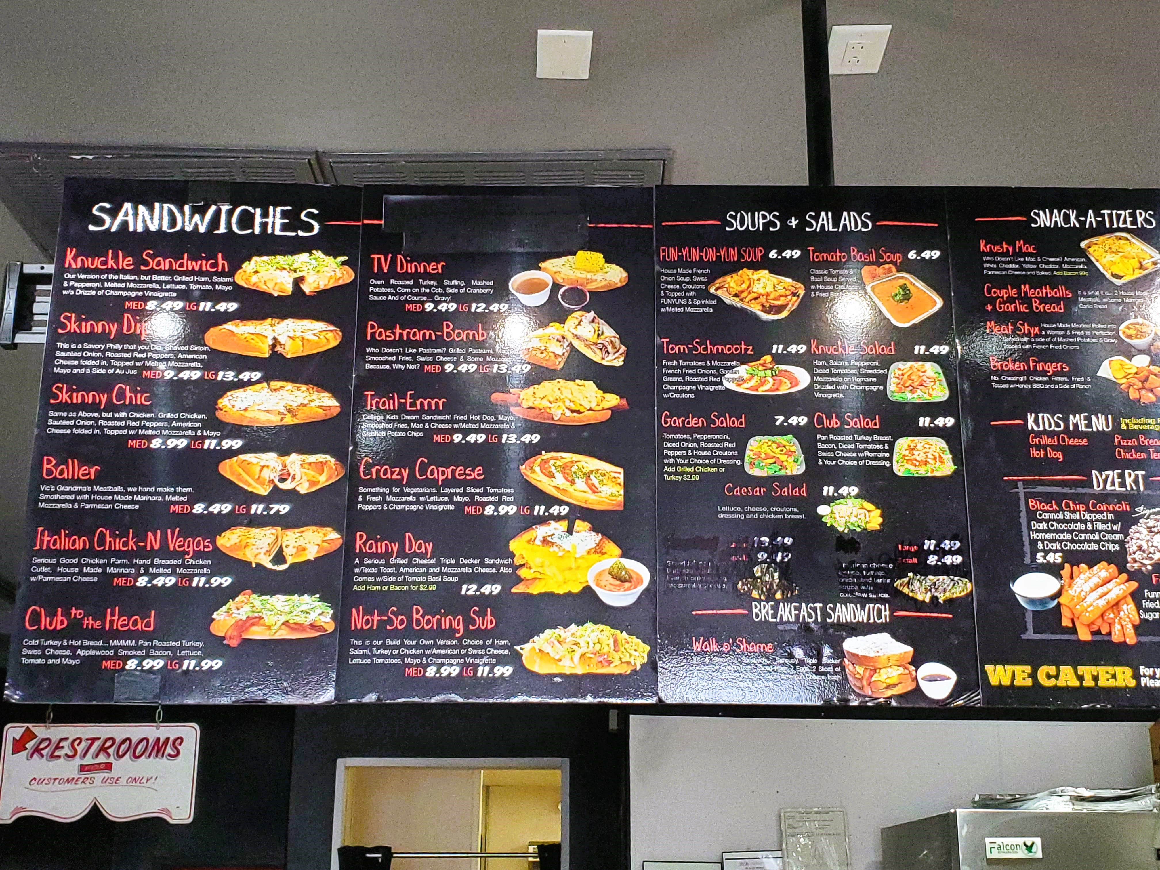 The menu at Sinful Subs