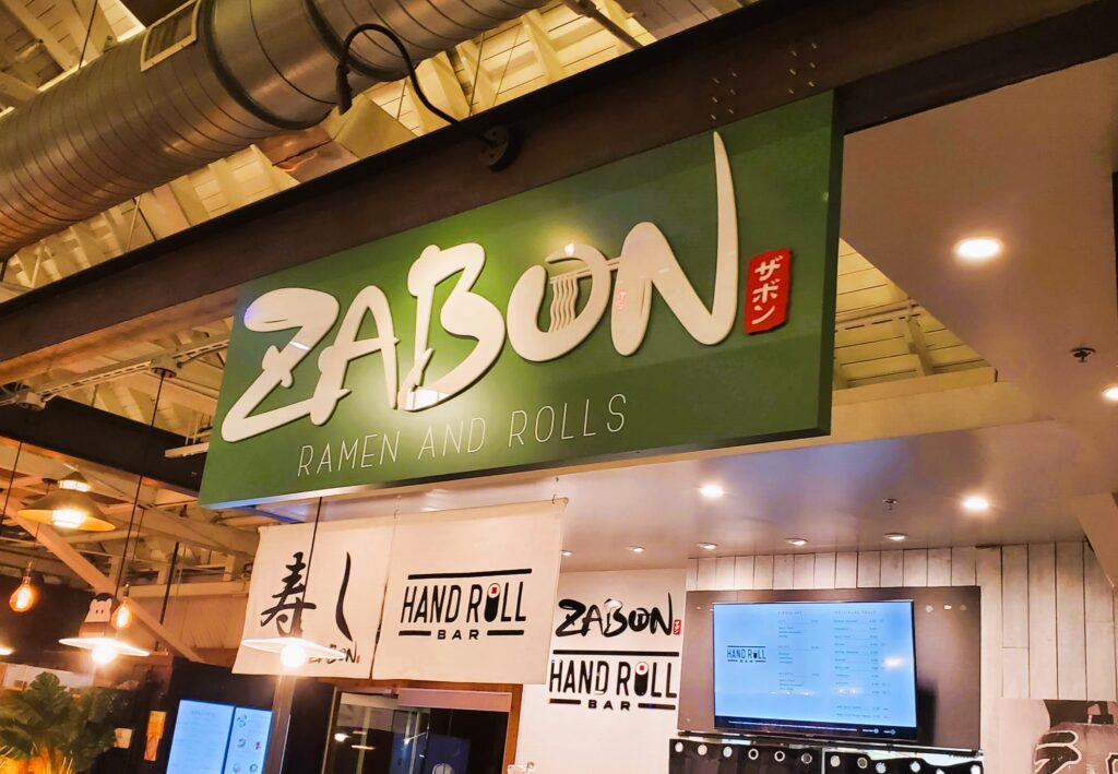 Zabon ramen and rolls sign inside of the Anaheim Packing District