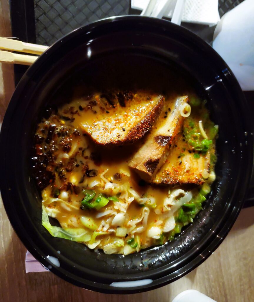 The Zabon Ramen with 3 pieces of pork chasu, fried onion, green onions