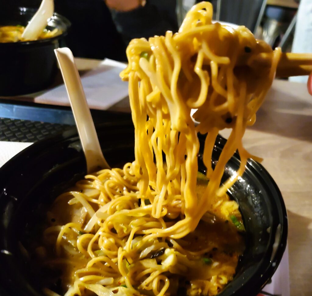 A close up of the noodles from the Zabon ramen