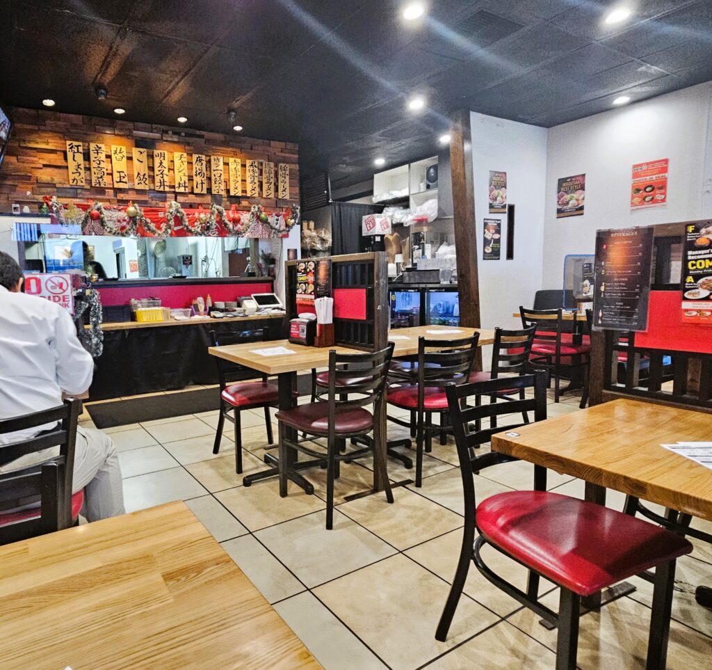 The inside of  Hakata Ikkousha Tonkatsu Ramen restaurant in Costa Mesa