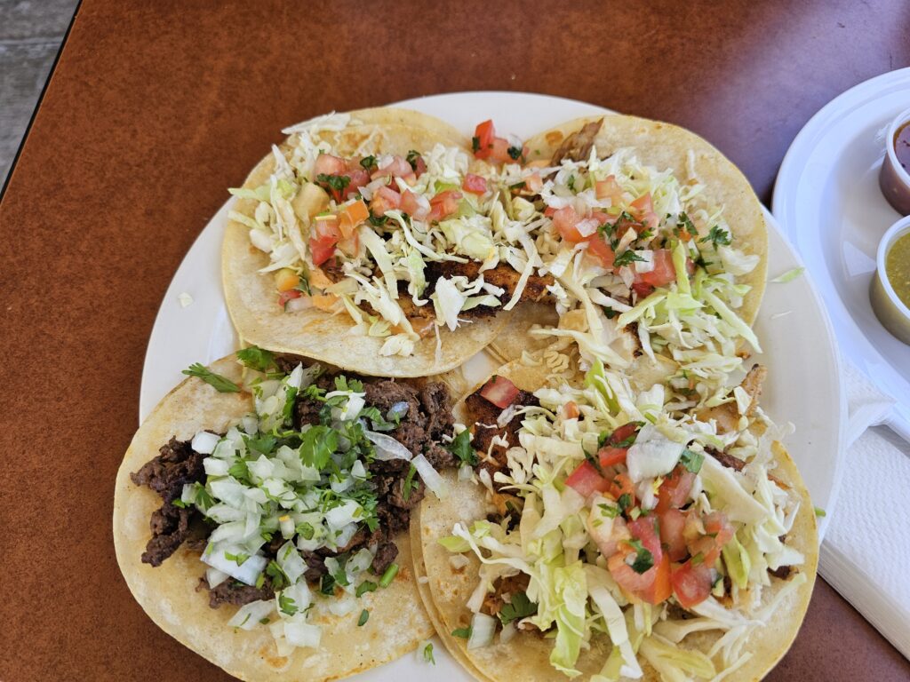 Carne Asada Soft Taco and Blackened Fish Tacos at Taco Grill in Westminister, CA