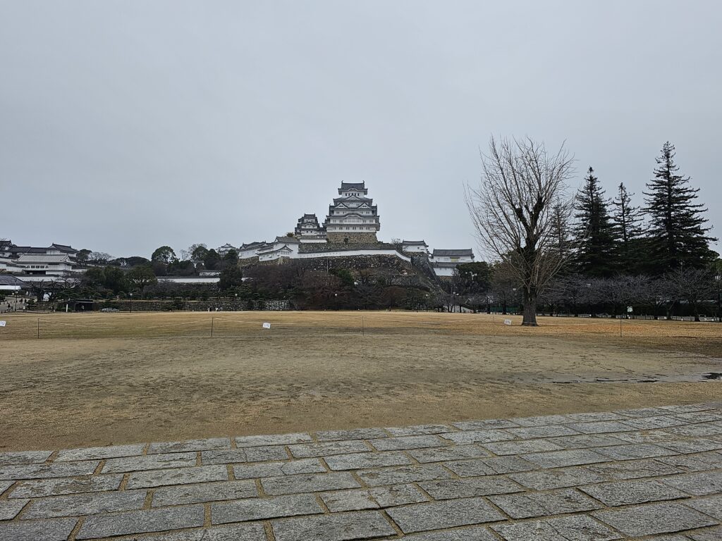 HImeji Castle towers over the castle grounds and can be seen from afar